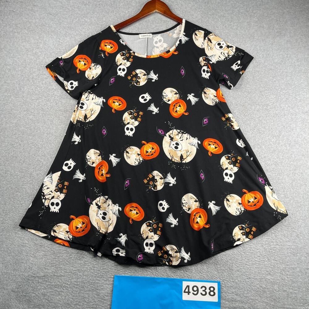 Larace Halloween Print Shirt Stretch Womens 3X Skulls Pumpkins